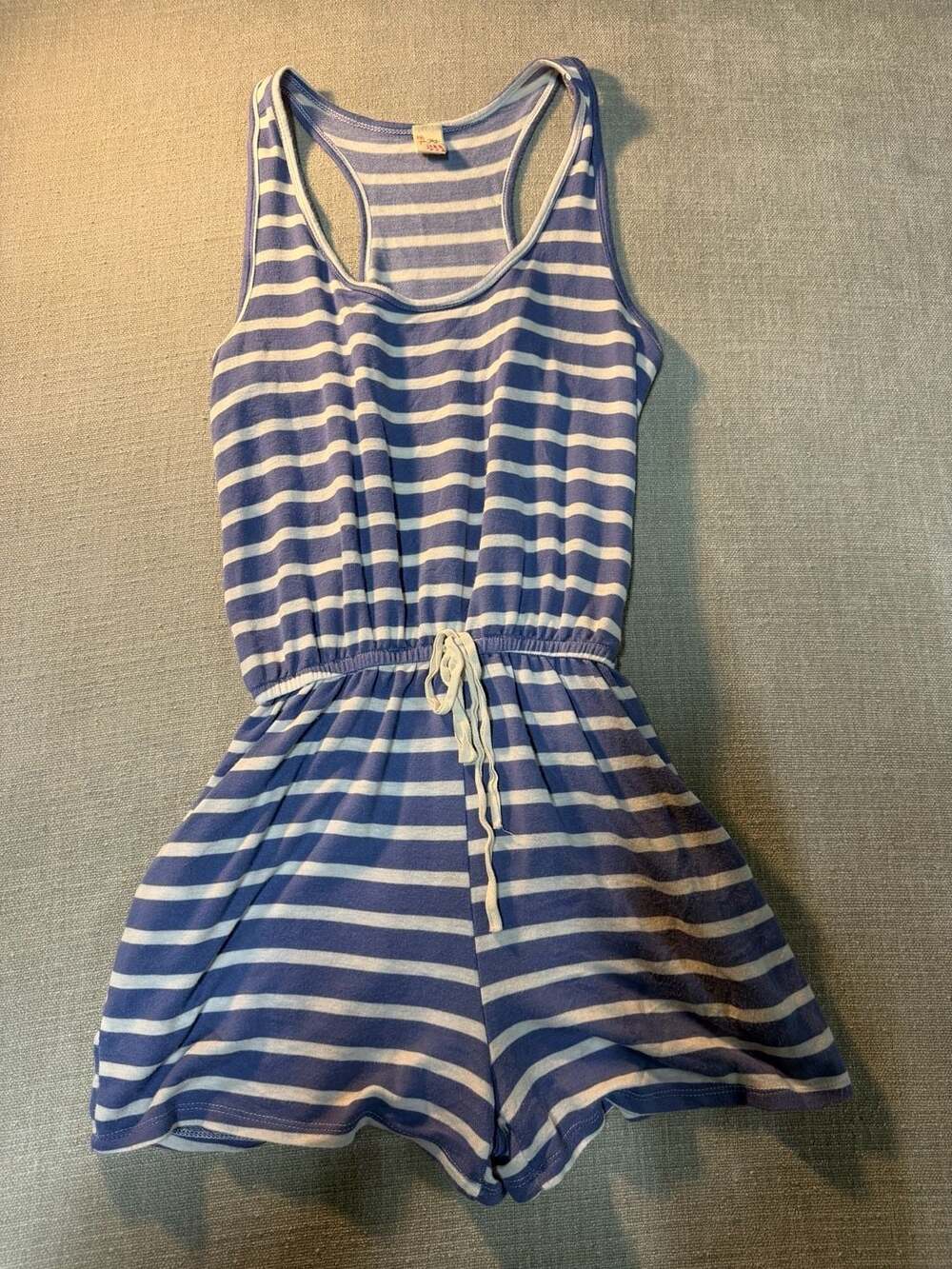 7th Ray Women's Striped Racerback Romper in Blue and White